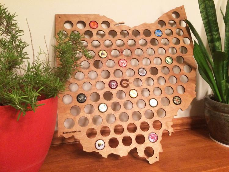 United States Beer Cap Maps - State Shaped wooden beer cap maps for collecting beer caps