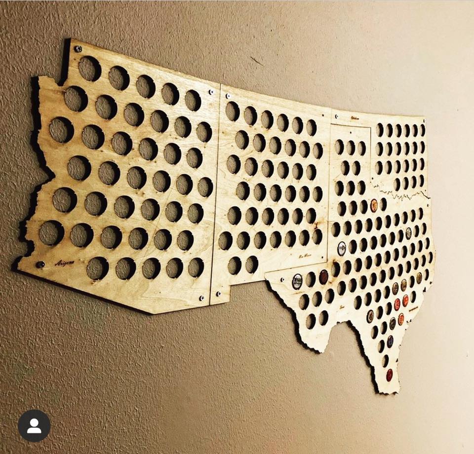 United States Beer Cap Maps - State Shaped wooden beer cap maps for collecting beer caps