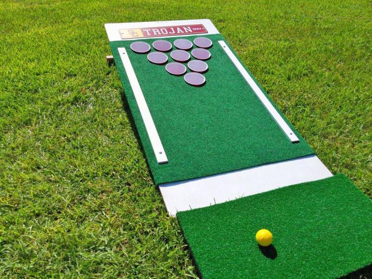 Beer Pong Golf - Chip Golf Balls Onto Cornhole Board