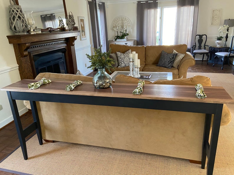Behind The Couch Tables With Integrated Outlets - Powered console table with USB ports for charging phone