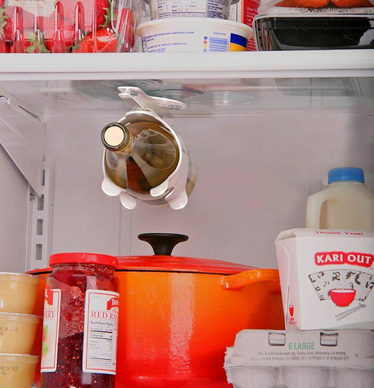 Bevstow: Space-Saving Hanging Fridge Wine Holder