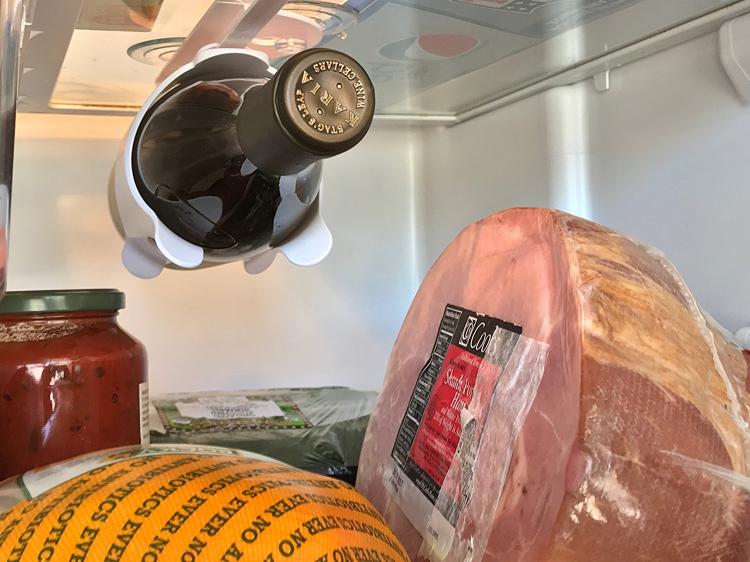 Bevstow: Space-Saving Hanging Fridge Wine Holder