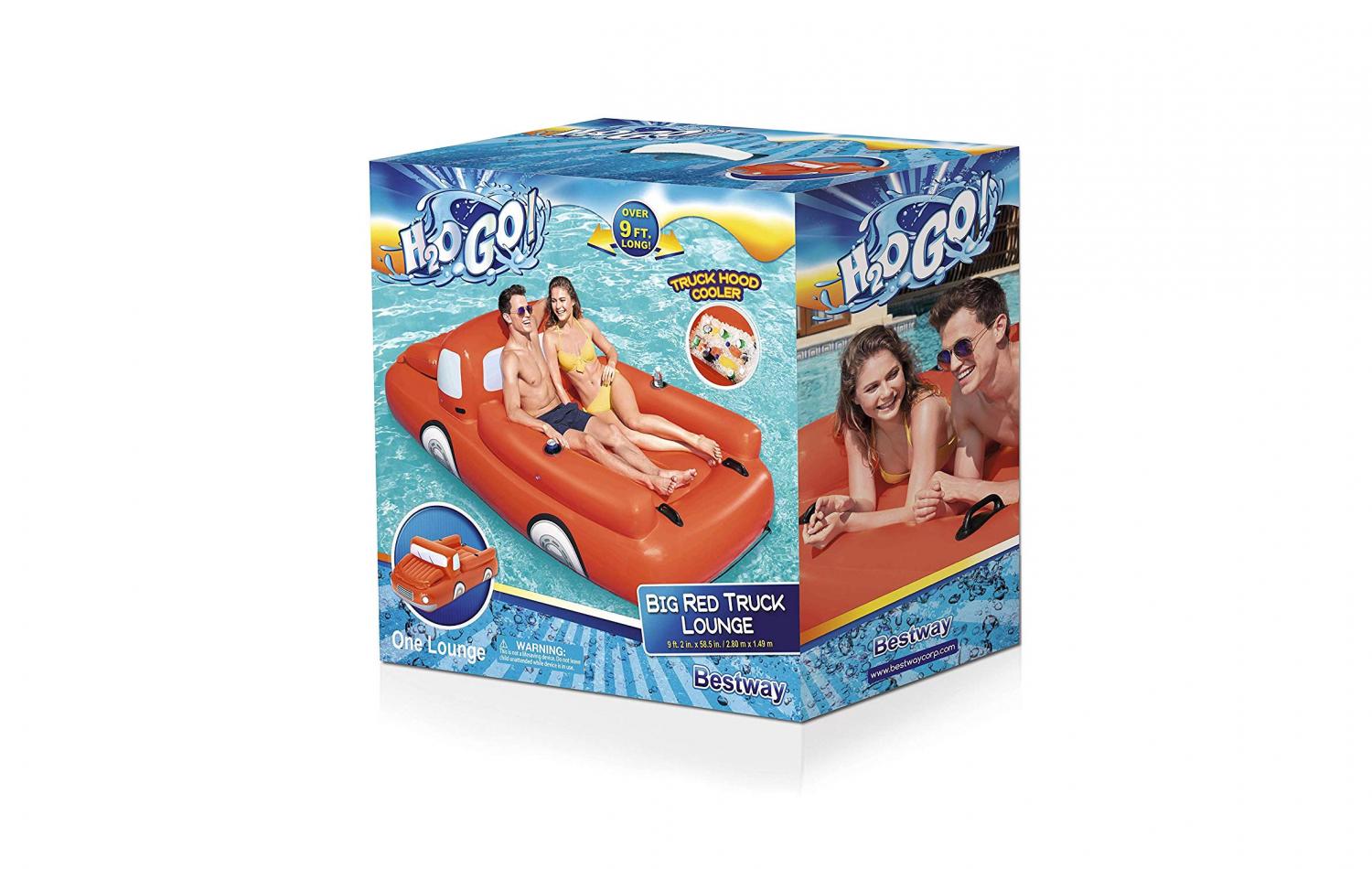 Giant Red pickup Truck Pool Float Has Beer Cooler Under The Hood