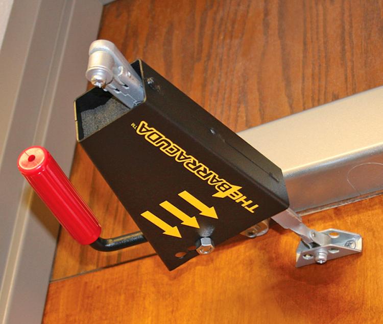 Bilco Intruder Defense System Locks Commercial Doors In Emergencies - School Door Emergency Lock