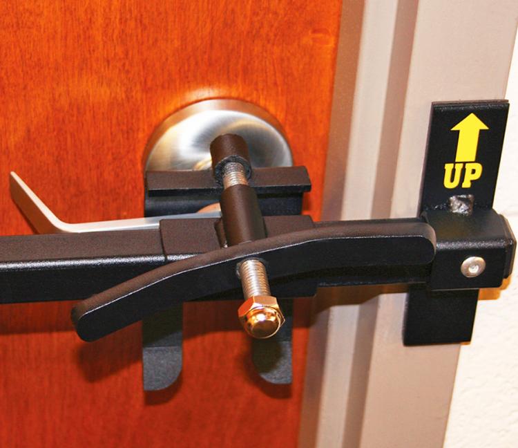Bilco Intruder Defense System Locks Commercial Doors In Emergencies - School Door Emergency Lock