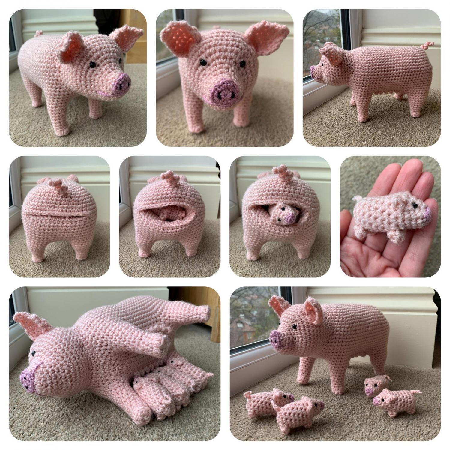 Birthing Pig That Feeds Its Piglets - Pig with Piglets Crochet Pattern