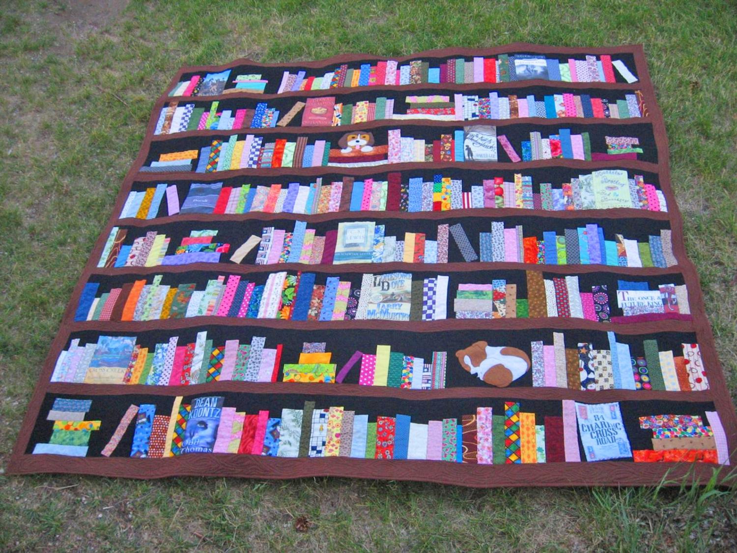 Custom Bookcase Quilt Customized With Your Favorite Books, Hobbies, and Family Photos