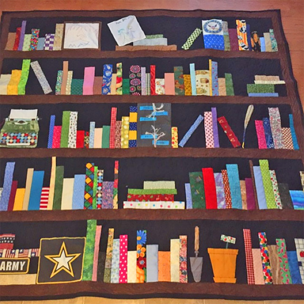Custom Bookcase Quilt Customized With Your Favorite Books, Hobbies, and Family Photos