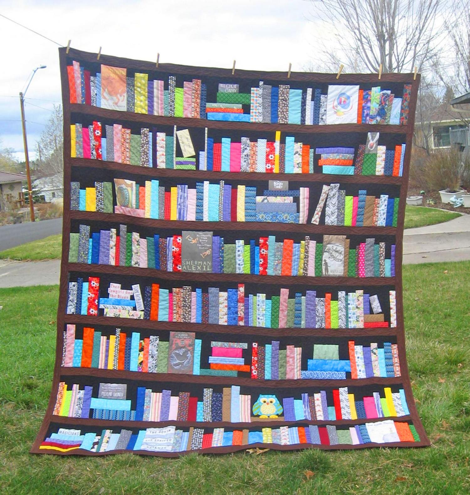Custom Bookcase Quilt Customized With Your Favorite Books, Hobbies, and Family Photos