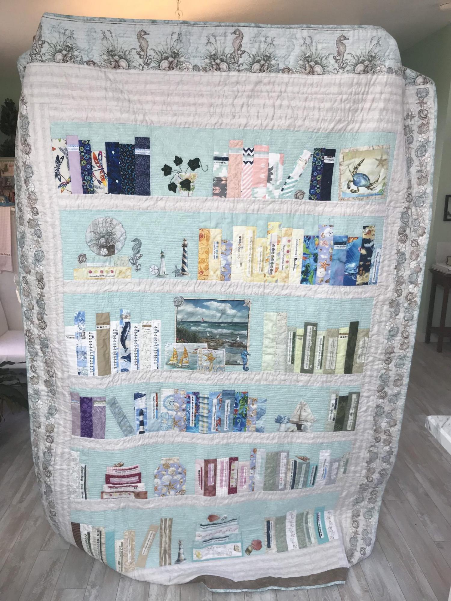 Custom Bookcase Quilt Customized With Your Favorite Books, Hobbies, and Family Photos
