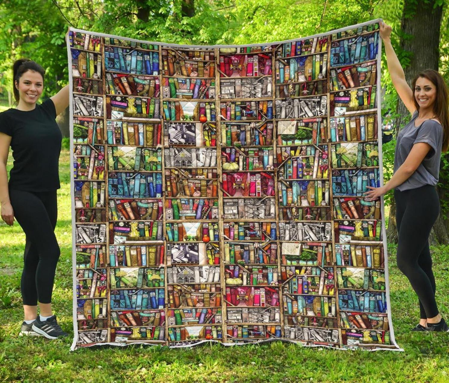 Custom Bookcase Quilt Customized With Your Favorite Books, Hobbies, and Family Photos