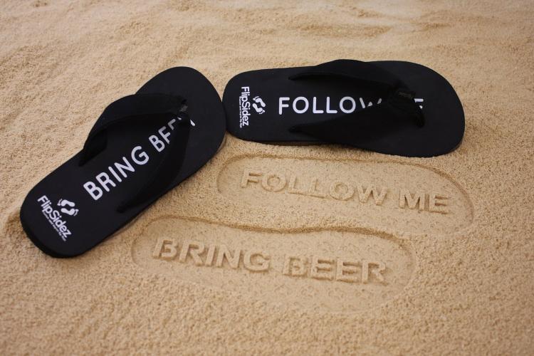 Follow Me Bring Beer Sand Imprint Sandals