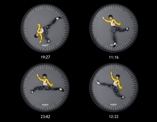 Bruce Lee Kicking Wall Clock - Funny kung fuck analog clock