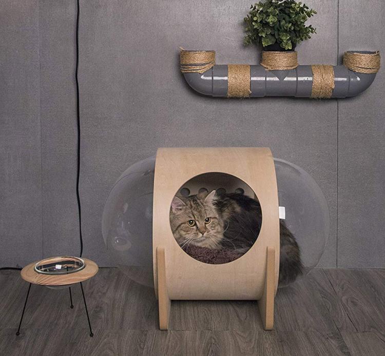 Bubble Window Wall-Mounted Cat Bed - Floating futuristic spaceship cat bed lounger - MYZOO Spaceship gamma