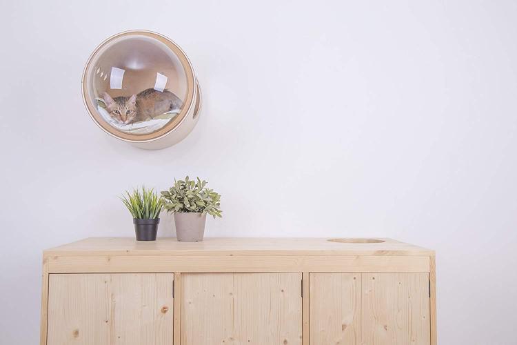 Bubble Window Wall-Mounted Cat Bed - Floating futuristic spaceship cat bed lounger - MYZOO Spaceship gamma