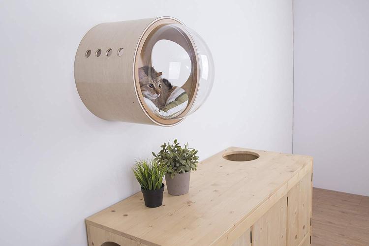 Bubble Window Wall-Mounted Cat Bed - Floating futuristic spaceship cat bed lounger - MYZOO Spaceship gamma