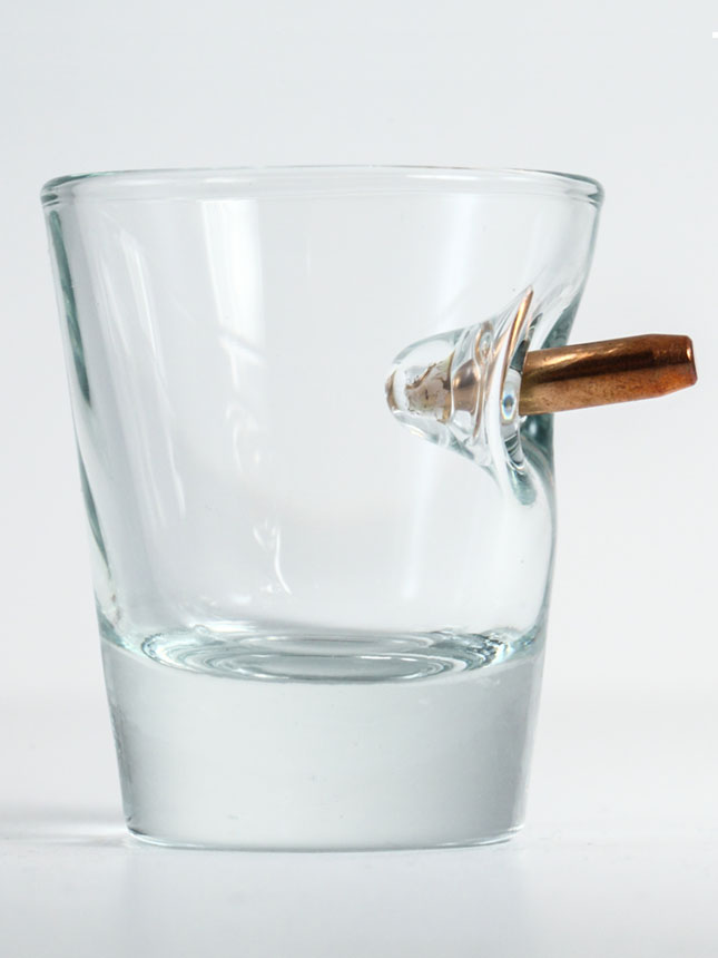 Benshot bulletproof shot glass - real bullet inside glass