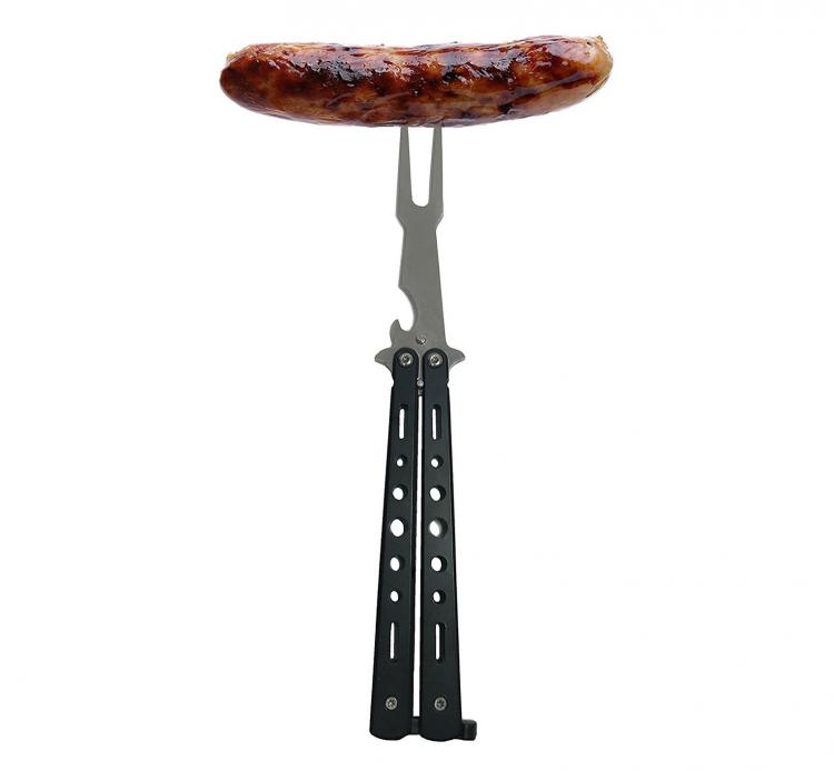 Tactical Butterfly BBQ Fork - Butterfly Knife BBQ Fork Tool With Bottle Opener