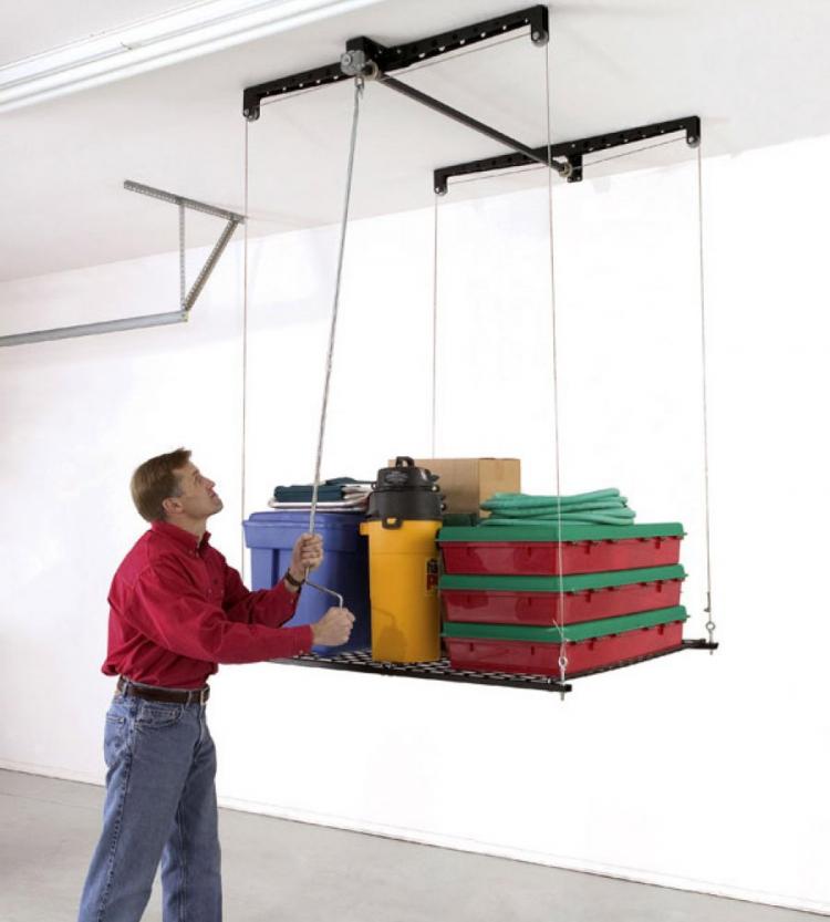 Racor Cable Lifted Pulley System Garage Storage Rack