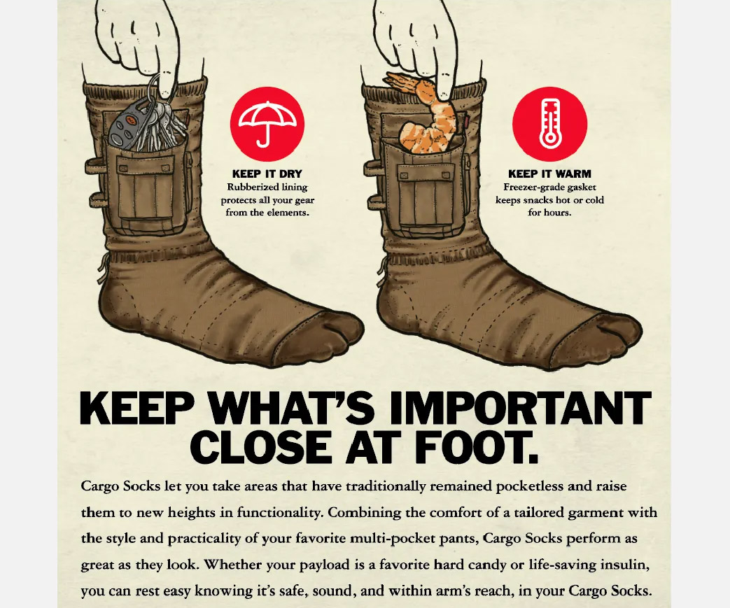 Cargo Socks - Socks with cargo pockets for storing your keys, snacks, or cash