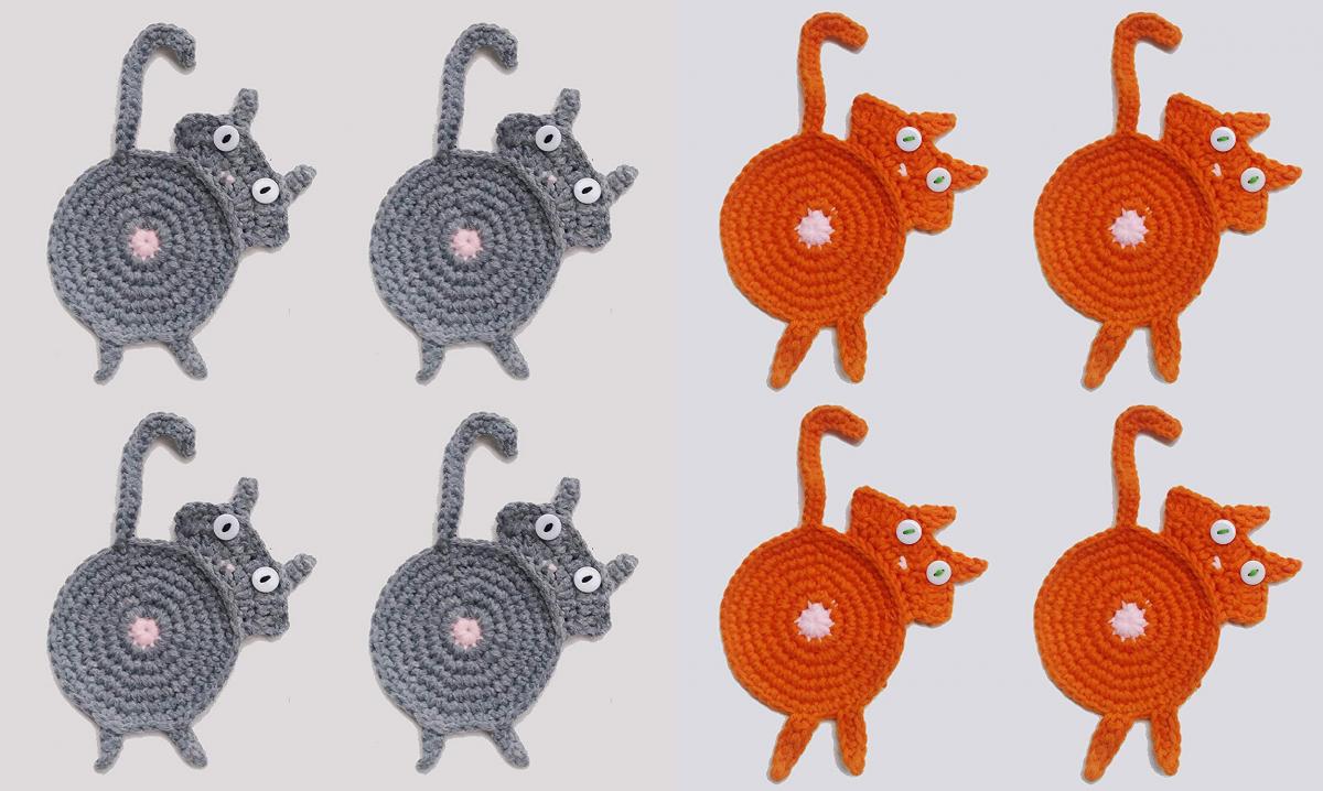 Cat Butt Crochet Knit Coasters - Cat Butt Coasters