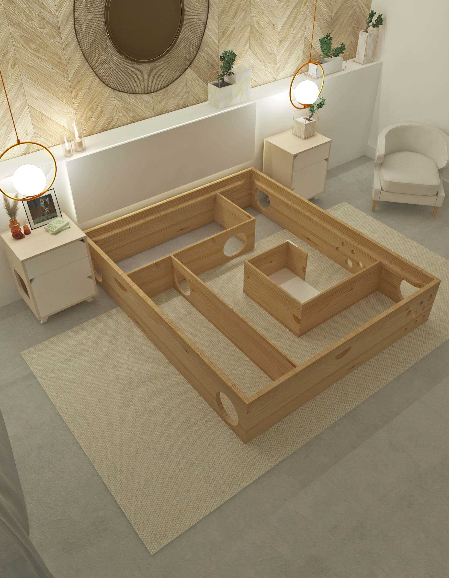 Cat Maze Bed Frame - Wooden cat labyrinth bed frame