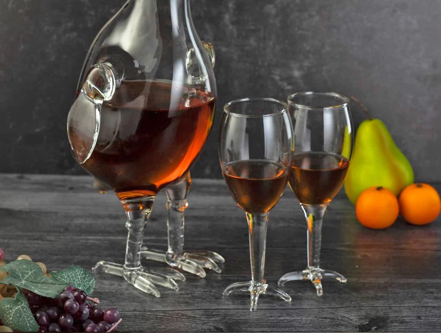 Chicken decanter with chicken legs and chicken glasses