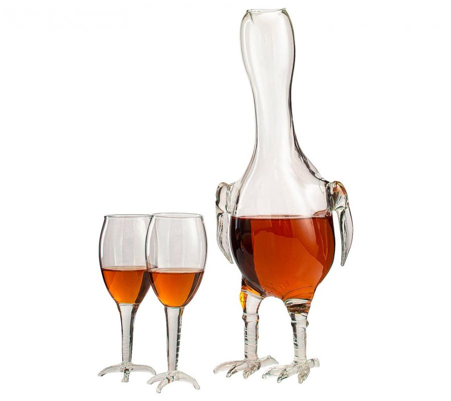 Chicken decanter with chicken legs and chicken glasses