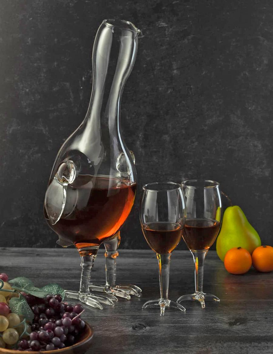 Chicken decanter with chicken legs and chicken glasses