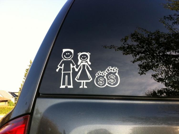 No Kids Stick Figure Family With Bags of Cash