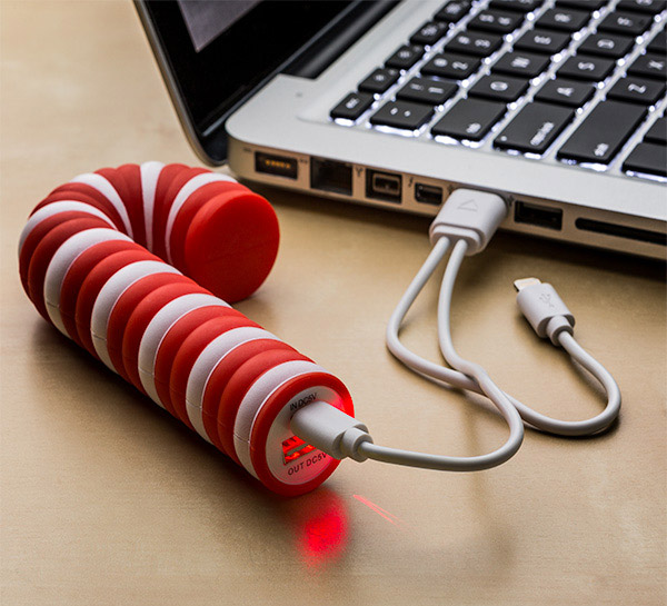 Candy Cane Portable Battery Charger - Candy Cane Christmas Charger