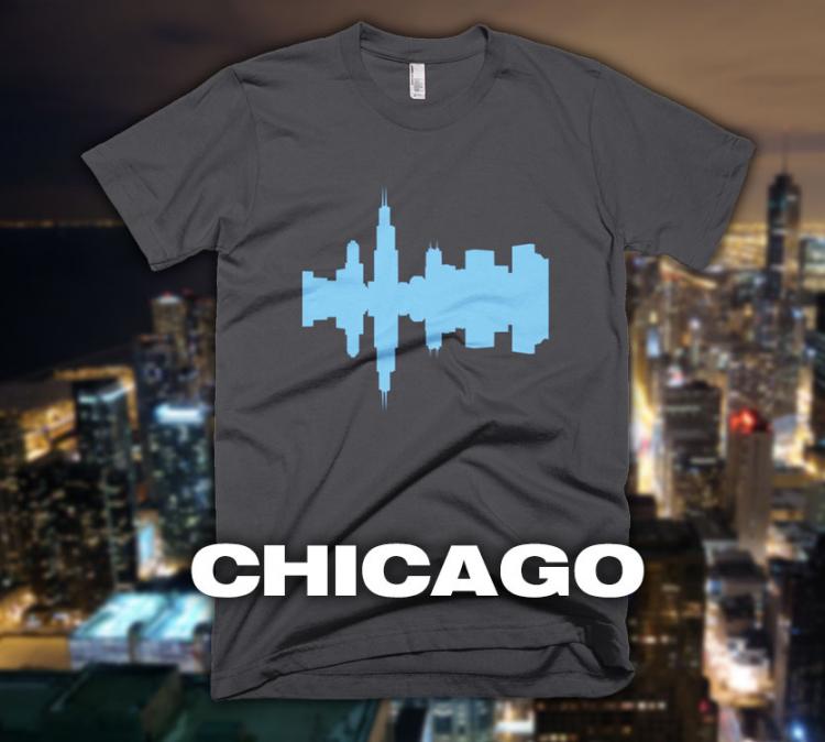 City Skyline Audio Wave T-Shirts - Chicago