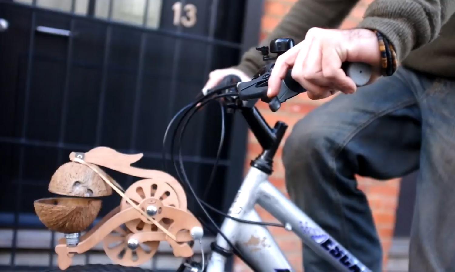 Trotify galloping horse bicycle accessory with coconuts - Monty Python bike gadget