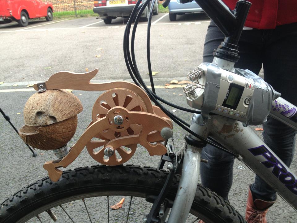 Trotify galloping horse bicycle accessory with coconuts - Monty Python bike gadget