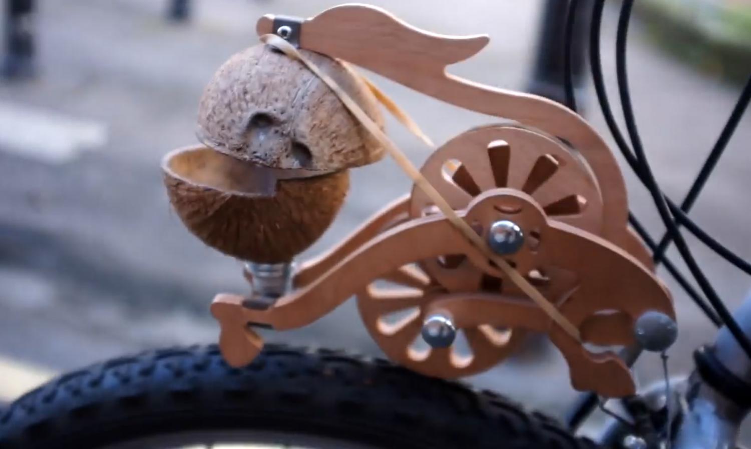 Trotify galloping horse bicycle accessory with coconuts - Monty Python bike gadget