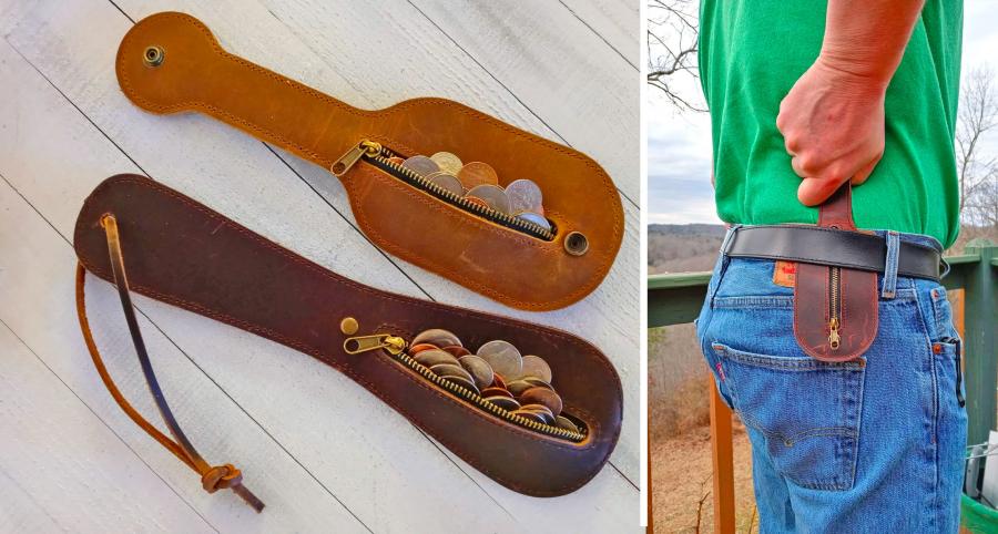 Leather Coin Purse Self-Defense Weapon - Belt loop coin purse smashing weapon