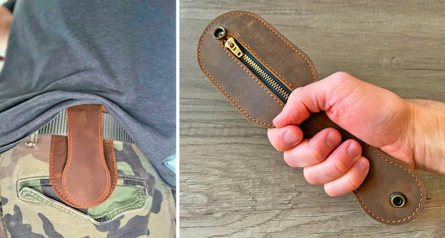 Leather Coin Purse Self-Defense Weapon - Belt loop coin purse smashing weapon