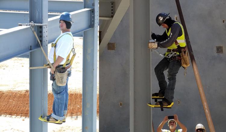 Column Climbers - Unique steel beam climbing shoe attachments - Steel workers climbing tool