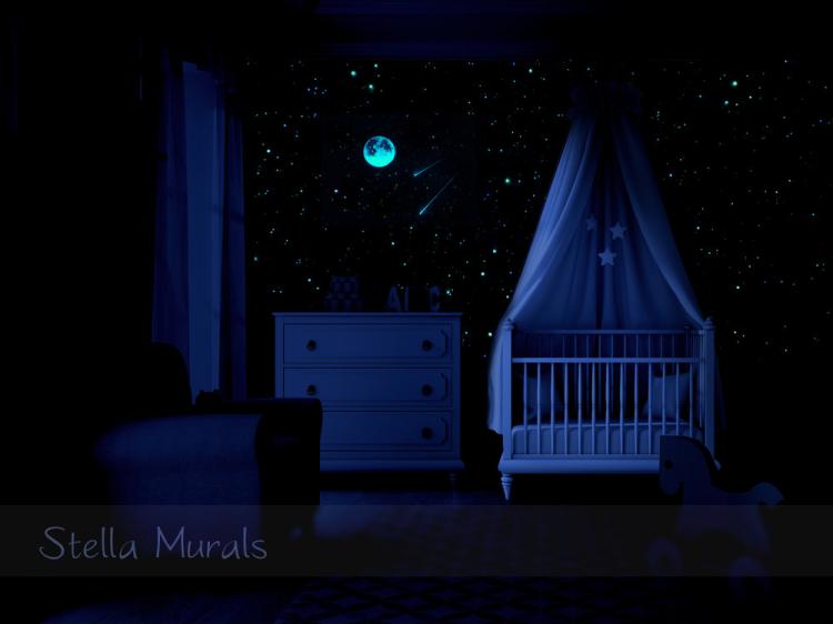 Glow In The Dark Shooting Comet With Stars and moon - Outer-space transparent ceiling mural poster
