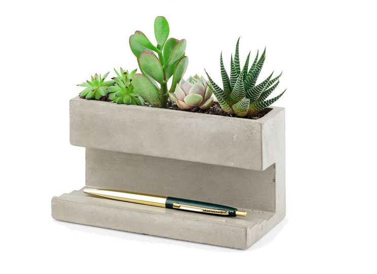 Concrete Desk Planter and Concrete Pen Holder - Classy Concrete Succulents Planter