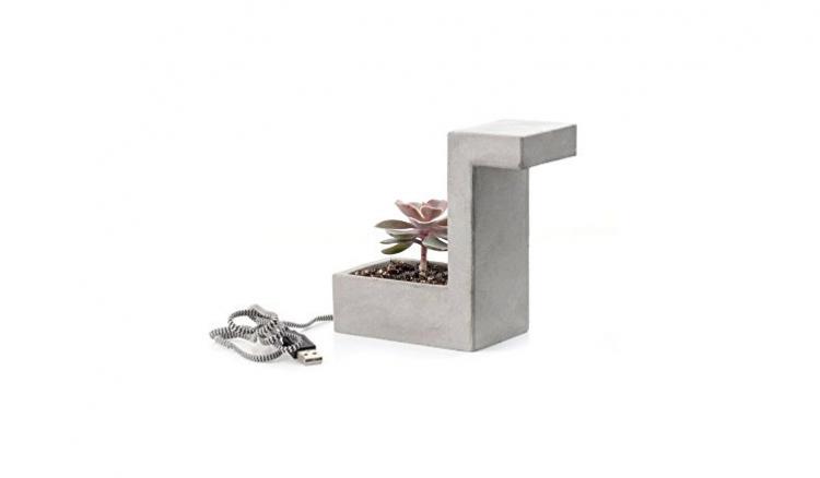 Concrete Desk Planter Doubles as a USB Lamp - Classy concrete desk lamp and plant holder