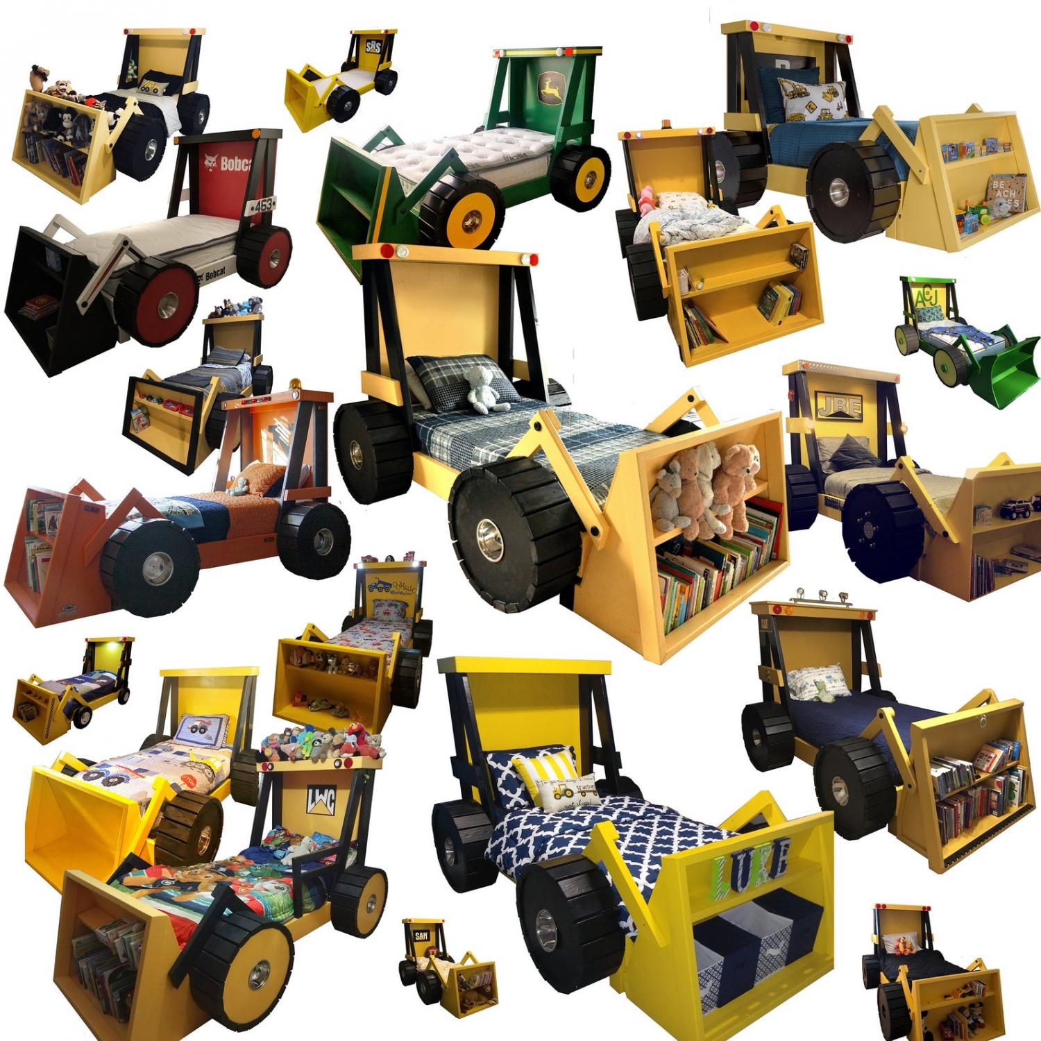 DIY Construction Truck Kids Bed Has a Built-In Bookshelf In The Bucket  - Wheel loader / front loader kids bed
