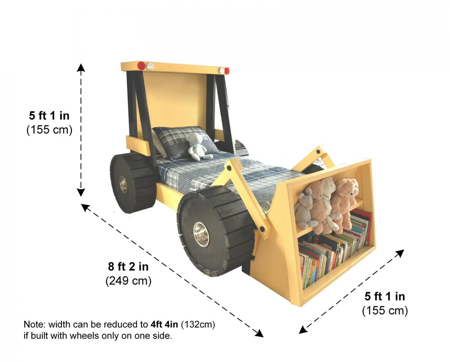 DIY Construction Truck Kids Bed Has a Built-In Bookshelf In The Bucket  - Wheel loader / front loader kids bed
