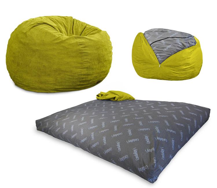 Convertible Bean-Bag Chair Turns Into a Queen Size Mattress Bed - Bean Bag Bed