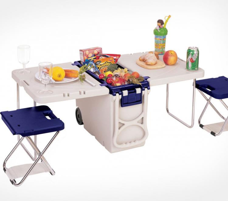 Rolling Cooler With Fold-out Table and Chairs - Mini Picnic Table Cooler