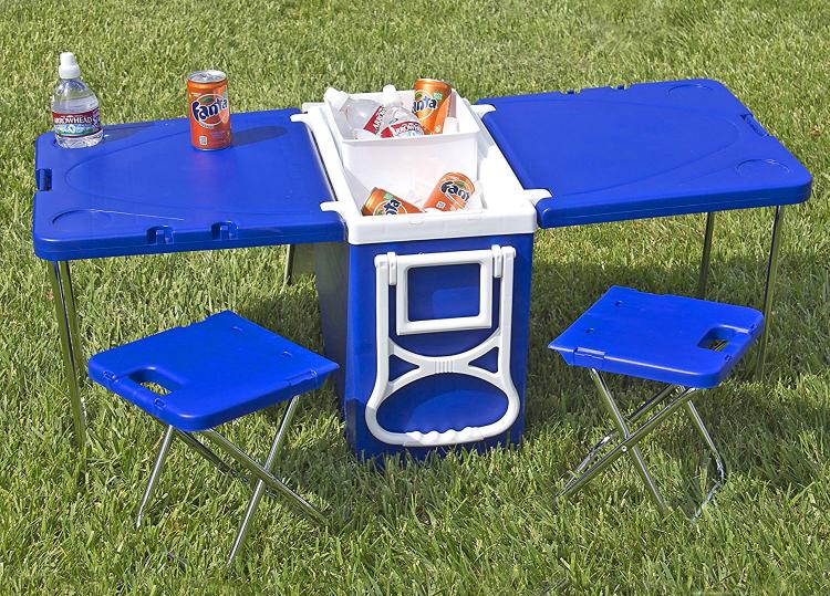 Rolling Cooler With Fold-out Table and Chairs - Mini Picnic Table Cooler