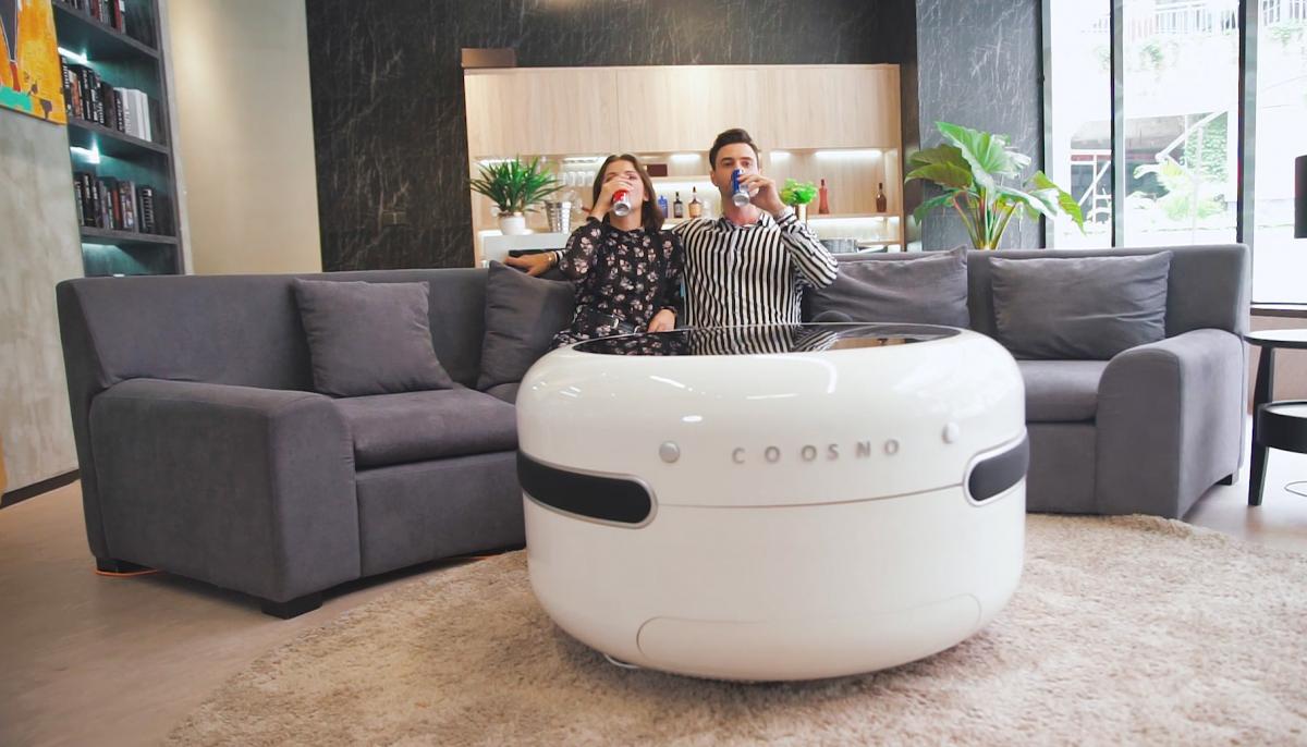 Coosno Ultimate Smart Coffee Table Fridge - Voice activated futuristic coffee table doubles as refrigerator