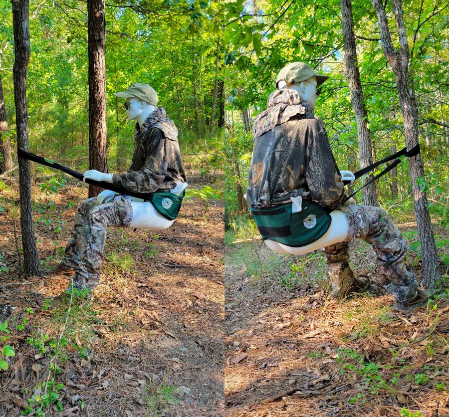 Crap Strap straps to tree, holds body up to poo in the woods hands free
