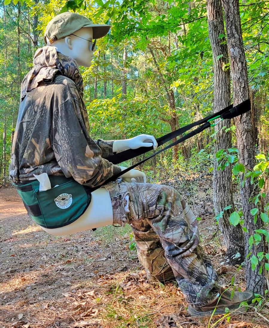 Crap Strap straps to tree, holds body up to poo in the woods hands free