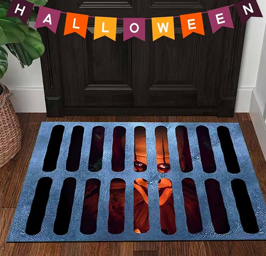 Creepy Halloween Pennywise Clown In Sewer Doormat